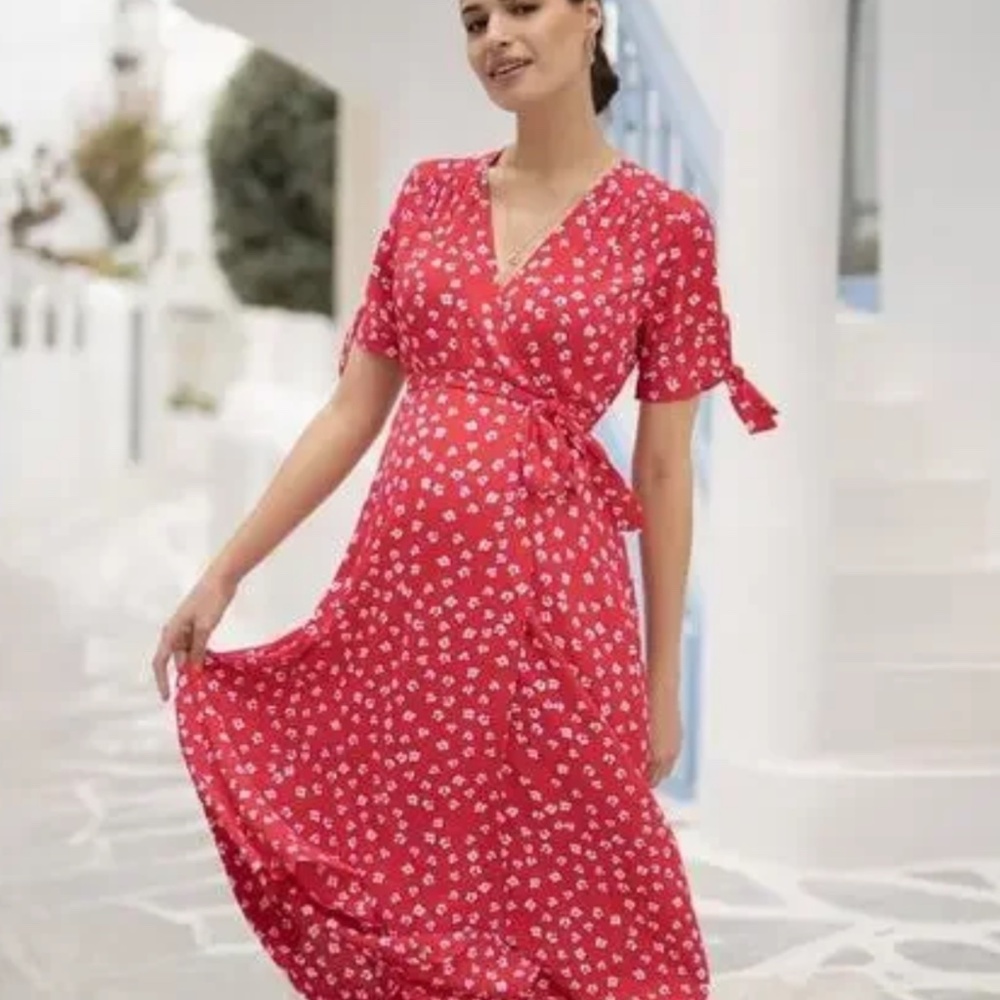 Seraphine Red Wrap Maternity Dress - Size 10